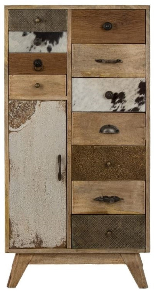Landhausstil Kommode Naturfarben / Mehrfarbig 55 x 30 x H. 110 cm - Landhausstil Schrank mit Tür und 11 Schubladen