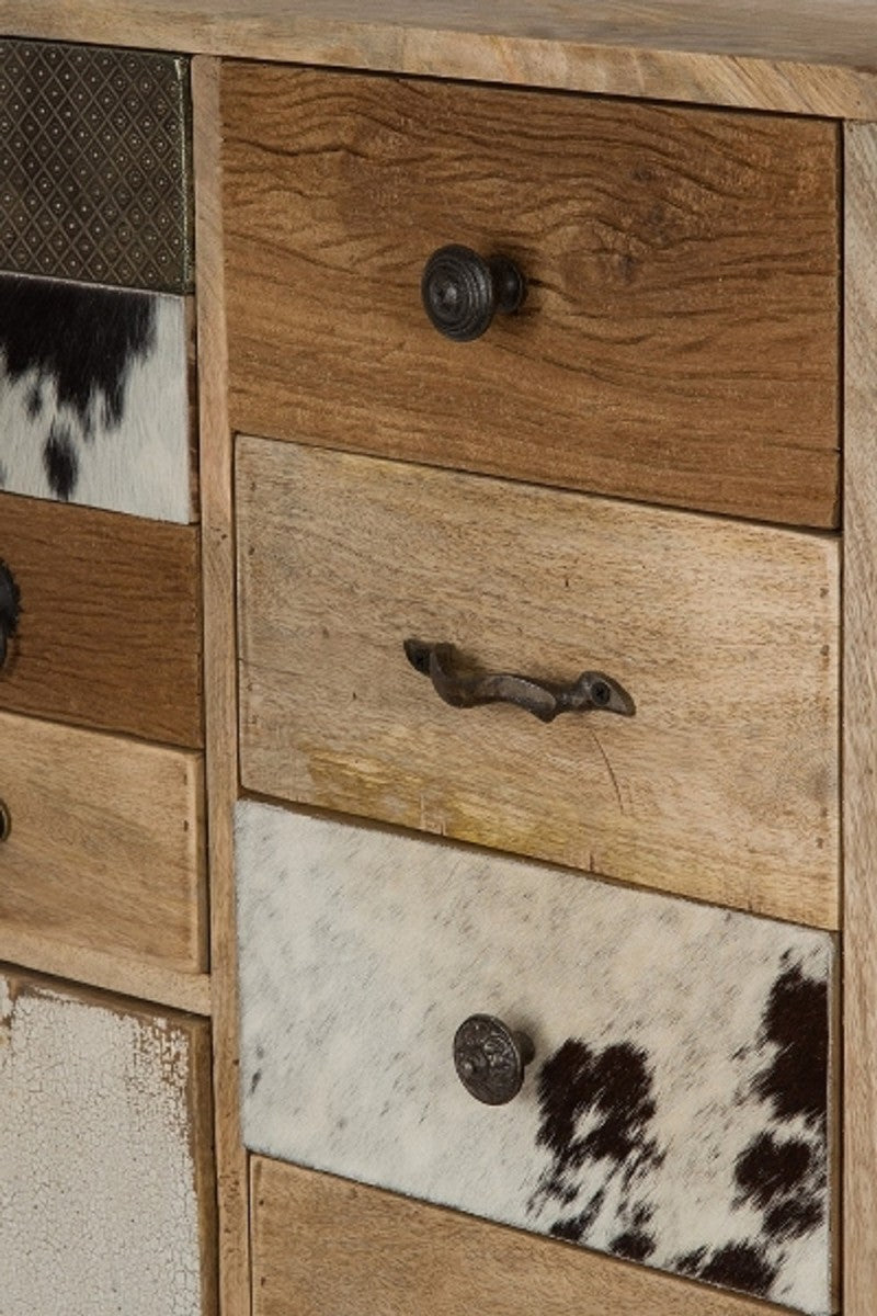 Landhausstil Kommode Naturfarben / Mehrfarbig 55 x 30 x H. 110 cm - Landhausstil Schrank mit Tür und 11 Schubladen