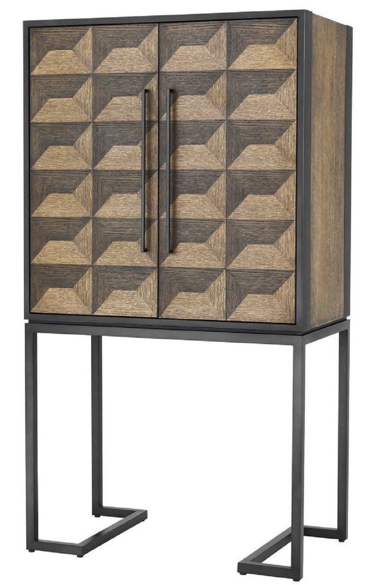 Luxus Weinschrank mit 2 Türen Braun / Dunkelbraun / Schwarz 95 x 58 x H. 168,5 cm - Barmöbel - Luxus Qualität