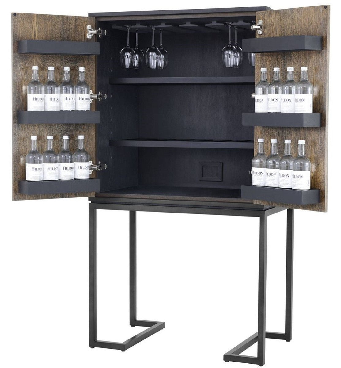 Luxus Weinschrank mit 2 Türen Braun / Dunkelbraun / Schwarz 95 x 58 x H. 168,5 cm - Barmöbel - Luxus Qualität