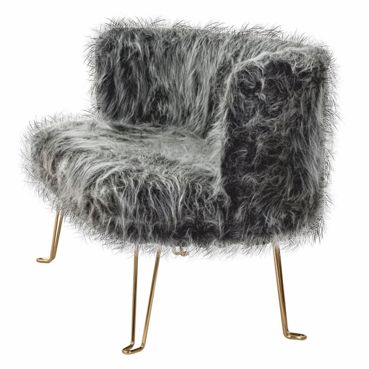 Luxus Wohnzimmer Kunstfell Sofa Grau / Messing 134 cm