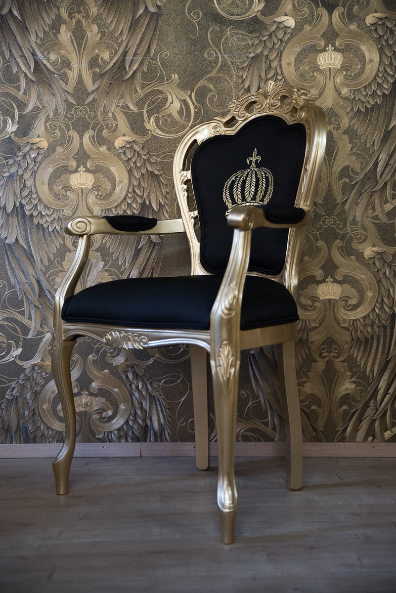 Pompöös by Luxus Barock Esszimmerstuhl mit Armlehnen Schwarz / Gold - Pompööser Barock Stuhl designed by Harald Glööckler
