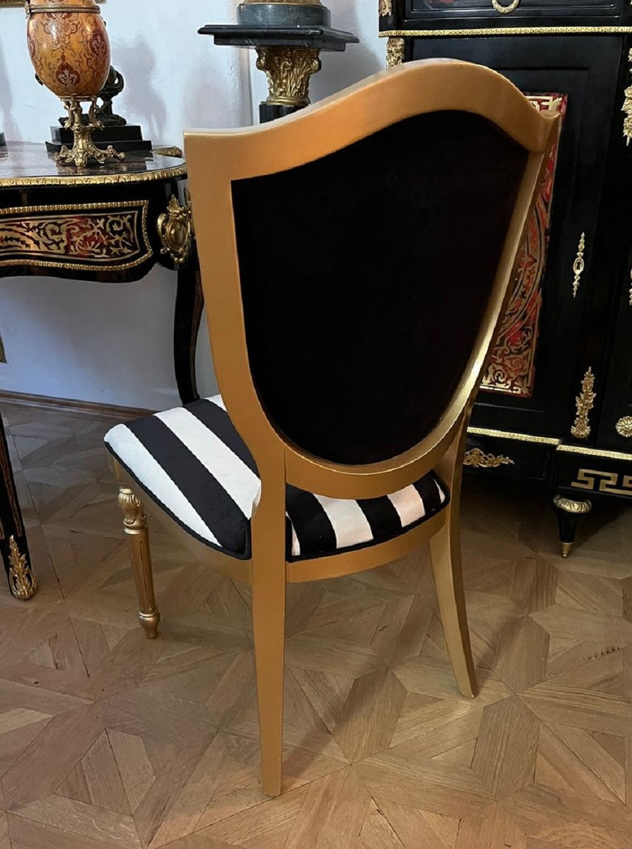 Art Deco Esszimmer Stuhl Schwarz / Weiß / Mehrfarbig / Gold - Art Deco Massivholz Stuhl - Art Deco Esszimmermöbel - Art Deco Möbel - Art Deco Einrichtung - Möbel im Art Deco Stil