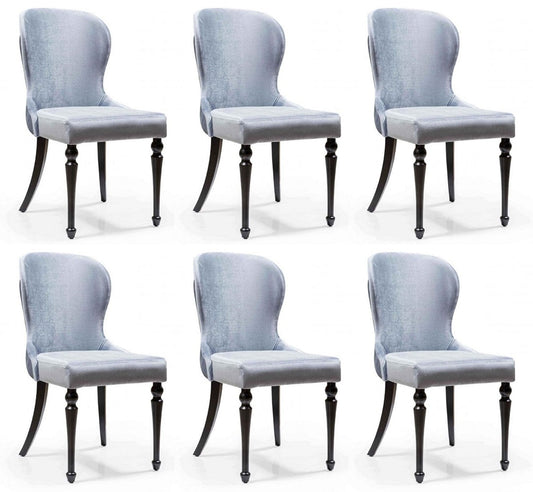 Art Deco Esszimmer Stuhl Set Silber / Schwarz 49 x 50 x H. 89 cm - Küchen Stühle 6er Set - Art Deco Esszimmer Möbel