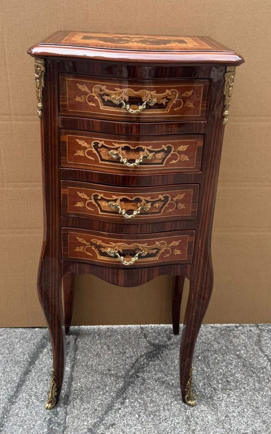 Barock Kommode mit 4 Schubladen Braun Intarsien / Messing H. 80 cm