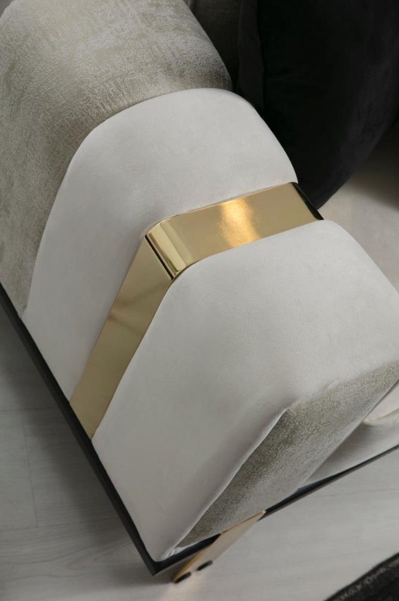 Luxus Wohnzimmer Sofa mit verstellbarer Rückenlehne Weiß / Grau / Gold 223 x 93 x H. 76 cm - Wohnzimmer Möbel - Luxus Möbel