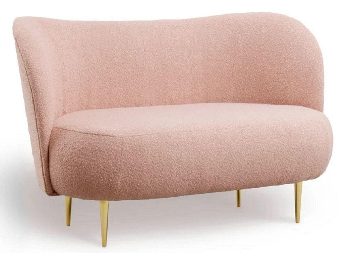 Luxus Wohnzimmer Set Rosa / Gold - 2 Luxus Sofas mit gebogener Rückenlehne & 2 Luxus Sessel mit gebogener Rückenlehne - Wohnzimmer Möbel - Luxus Möbel - Luxus Einrichtung