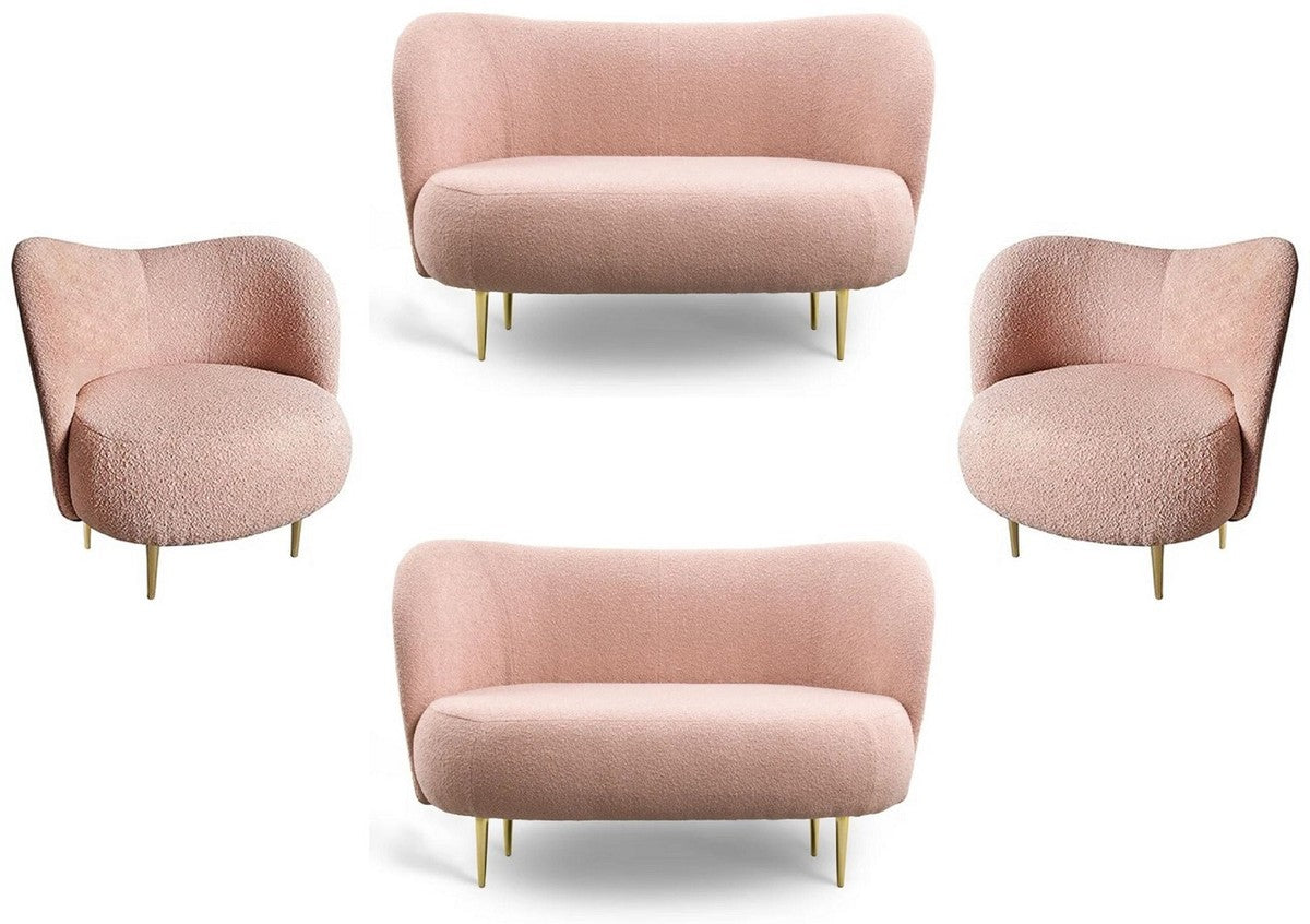 Luxus Wohnzimmer Set Rosa / Gold - 2 Luxus Sofas mit gebogener Rückenlehne & 2 Luxus Sessel mit gebogener Rückenlehne - Wohnzimmer Möbel - Luxus Möbel - Luxus Einrichtung