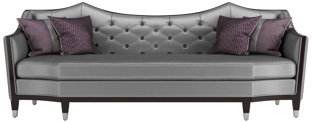Luxus Wohnzimmer Sofa Silber / Dunkelbraun 253 x 95 x H. 105 cm - Luxus Qualität - Luxus Wohnzimmer Möbel