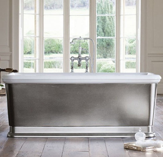 Badewanne freistehend rechteckig 1800mm BLon Silber - Freistehende Retro Antik Badewanne