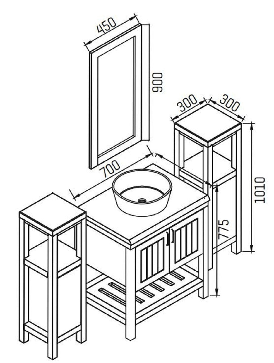 Landhausstil Badezimmer Set Blau / Braun - 1 Waschbeckenschrank mit Keramik Waschbecken & 2 Regalschränke & 1 Wandspiegel - Massivholz Badezimmer Möbel - Landhausstil Badezimmer Möbel