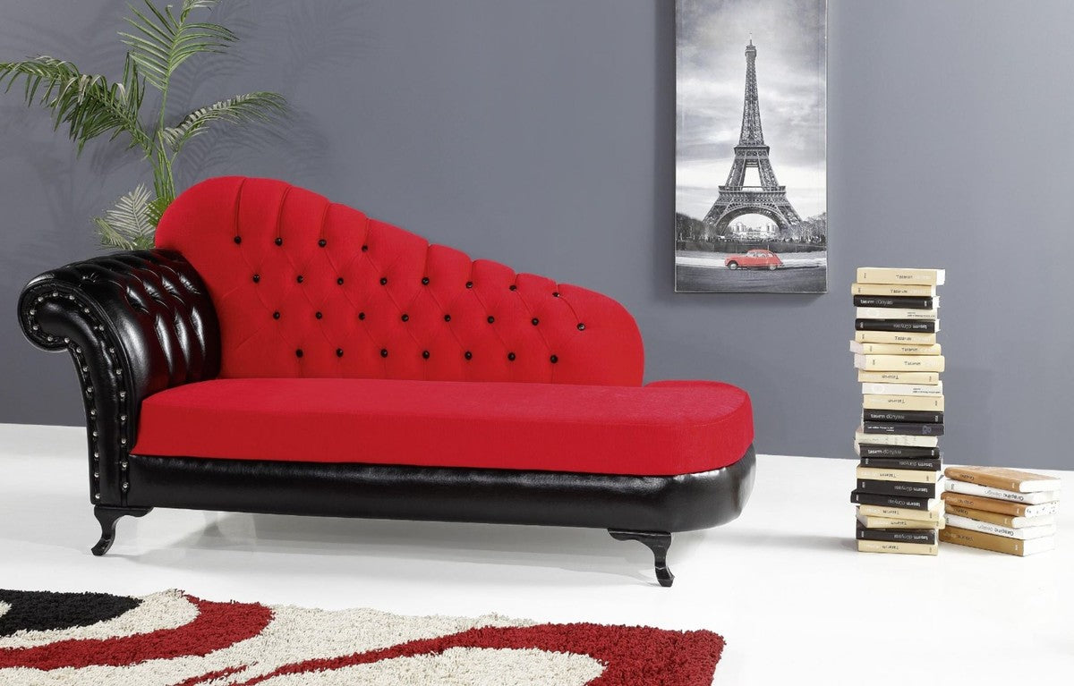 Barock Chaiselongue Rot / Schwarz 183 x 80 x H. 94 cm - Edle Massivholz Chaiselongue mit Kunstleder - Barock Möbel
