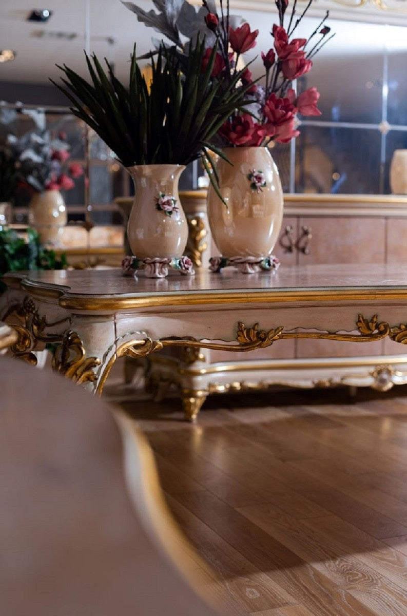 Pompöös by Luxus Barock Esstisch Provence Beige / Weiß / Gold - Pompööser Barockstil Esszimmertisch designed by Harald Glööckler