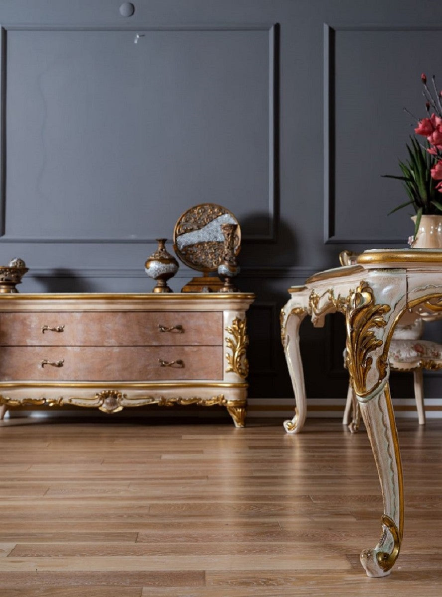 Pompöös by Luxus Barock Esszimmer Set Provence Beige / Weiß / Gold - Pompööse Barockstil Esszimmermöbel designed by Harald Glööckler