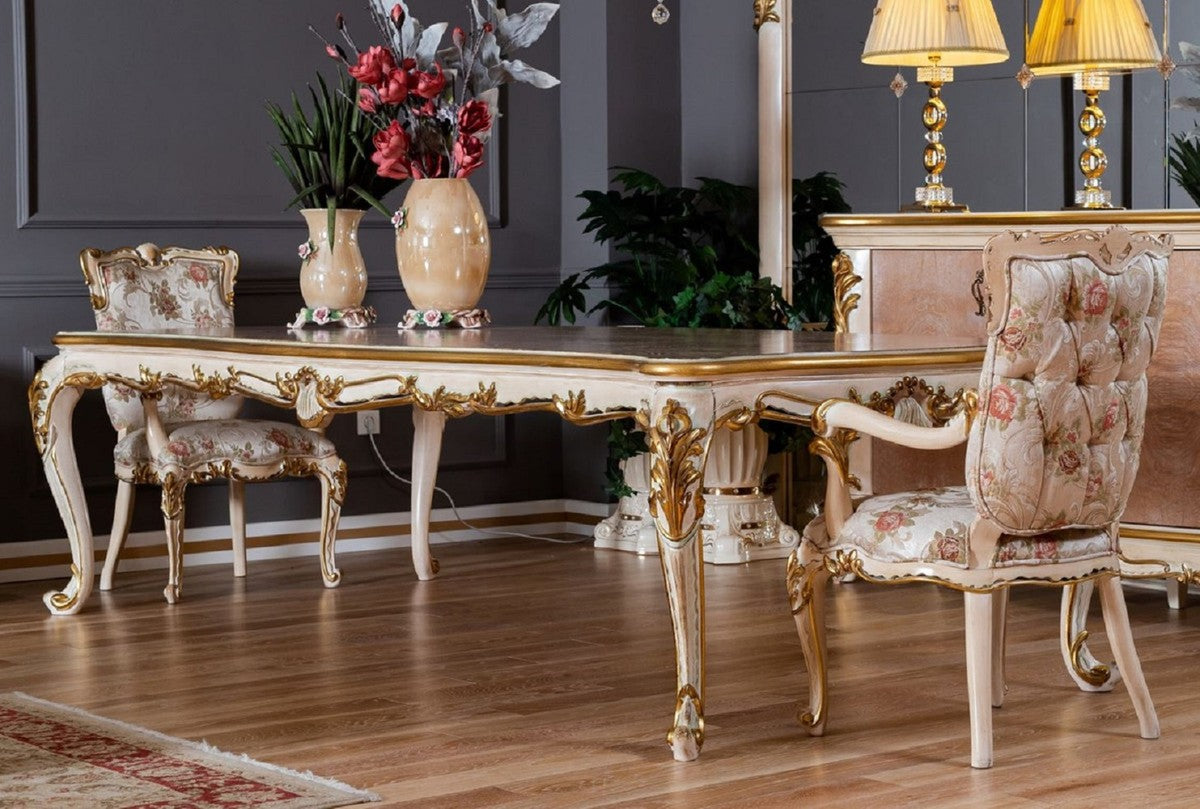 Pompöös by Luxus Barock Esszimmer Set Provence Beige / Weiß / Gold - Pompööse Barockstil Esszimmermöbel designed by Harald Glööckler