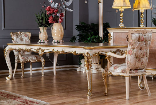 Pompöös by Luxus Barock Esszimmer Set Provence Beige / Weiß / Gold - Pompööse Barockstil Esszimmermöbel designed by Harald Glööckler