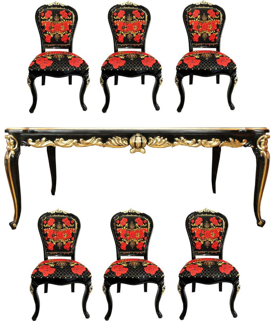 Pompöös by Barock Luxus Esszimmer Set - Pompööser Barock Esstisch mit Glasplatte und 6 Stühlen designed by Harald Glööckler - Barock Esszimmermöbel