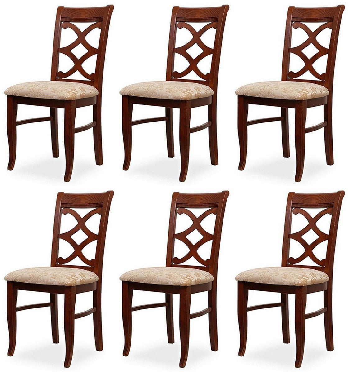 Biedermeier Esszimmer Stuhl 6er Set Beige / Dunkelbraun 49 x 56 x H. 92 cm - Massivholz Küchen Stühle - Massivholz Esszimmer Möbel - Biedermeier Esszimmer Möbel