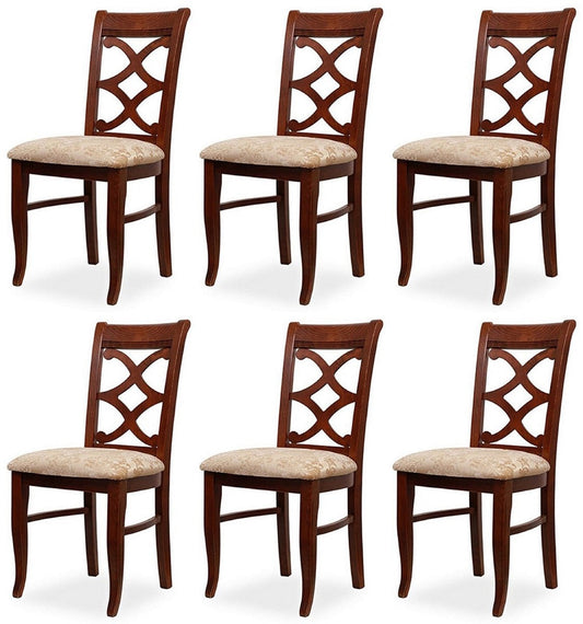 Biedermeier Esszimmer Stuhl 6er Set Beige / Dunkelbraun 49 x 56 x H. 92 cm - Massivholz Küchen Stühle - Massivholz Esszimmer Möbel - Biedermeier Esszimmer Möbel