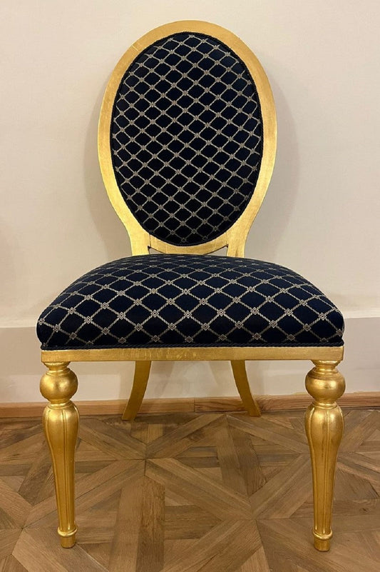 Barock Esszimmer Stuhl mit Muster Blau / Gold - Esszimmer Möbel im Barockstil