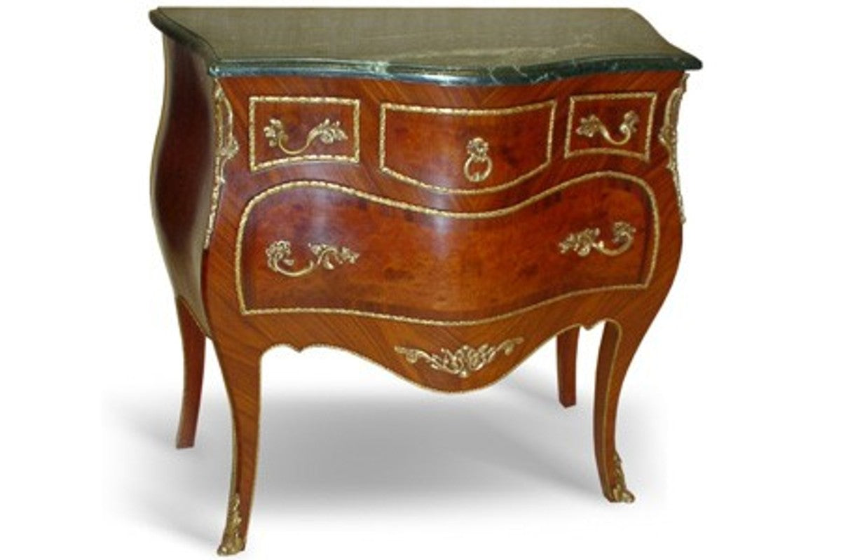 Barock Kommode mit Marmorplatte Mahagoni Braun mit goldenen Metallapplikationen 80 cm - Hotel Collection
