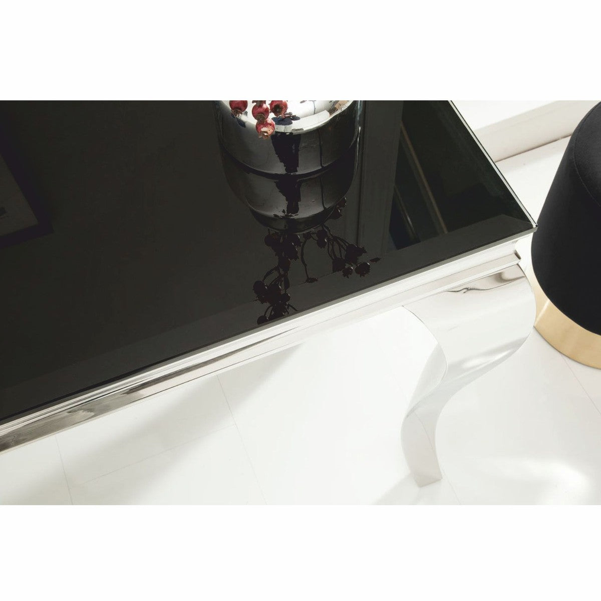 Barock Edelstahl Konsole mit Glasplatte Silber / Schwarz 145 cm