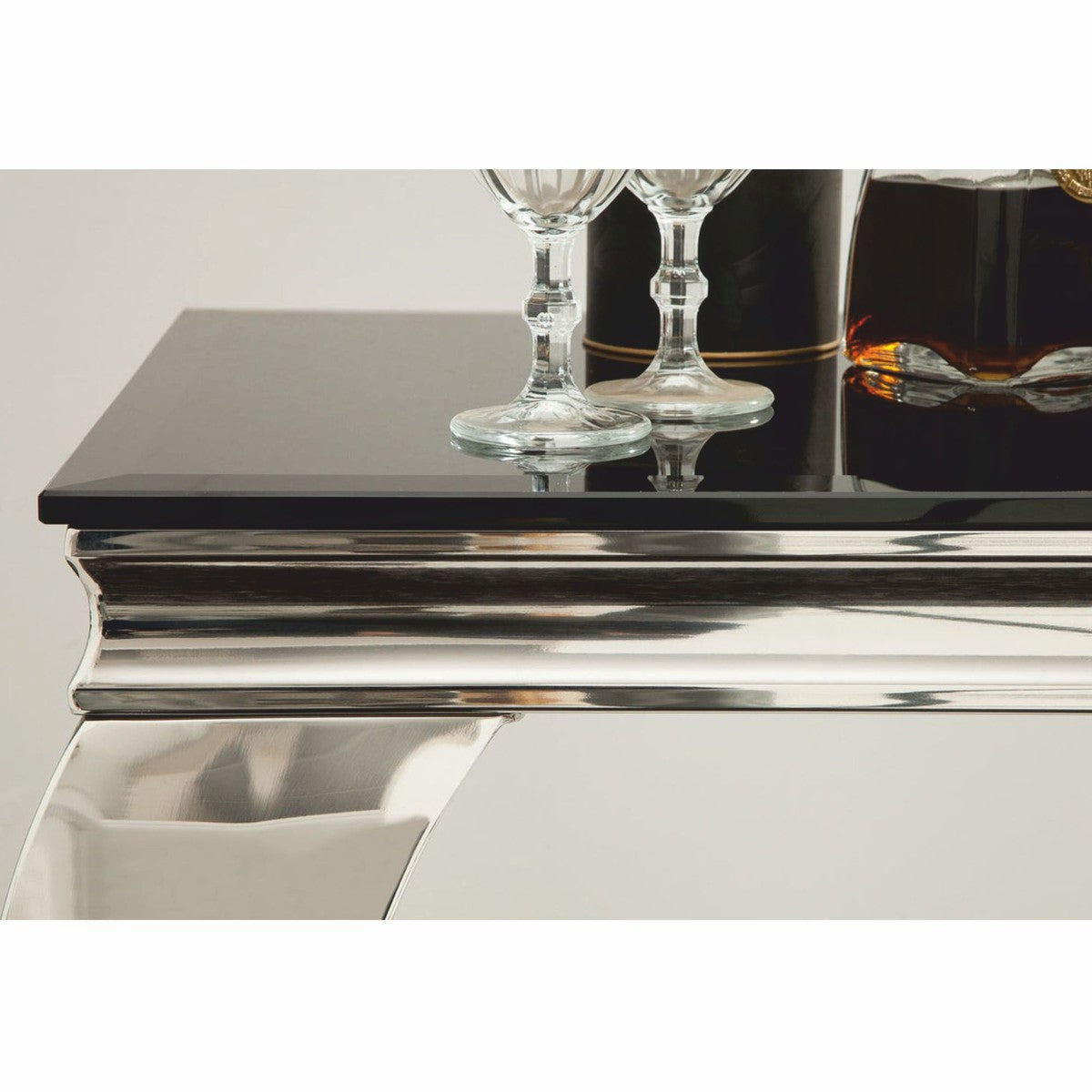 Barock Edelstahl Konsole mit Glasplatte Silber / Schwarz 145 cm