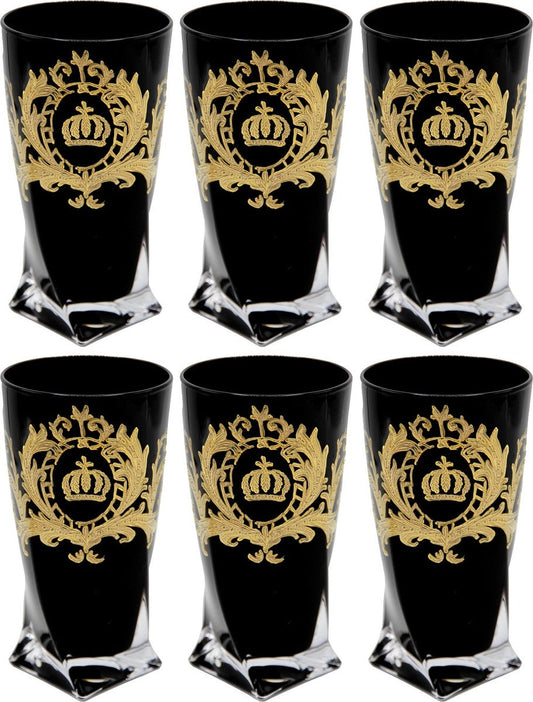 Pompöös by Luxus Wasserglas Set Schwarz / Gold Ø 8 x H. 13,5 cm - Wassergläser mit 24 Karat Vergoldung - Pompööse Gläser designed by Harald Glööckler