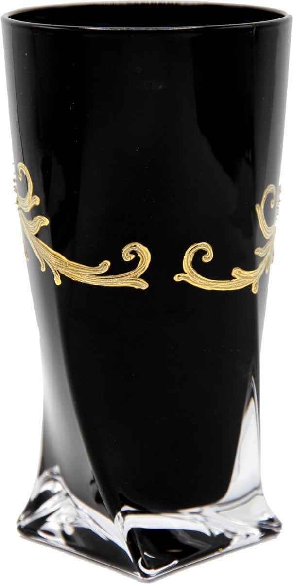 Pompöös by Luxus Wasserglas Set Schwarz / Gold Ø 8 x H. 13,5 cm - Wassergläser mit 24 Karat Vergoldung - Pompööse Gläser designed by Harald Glööckler