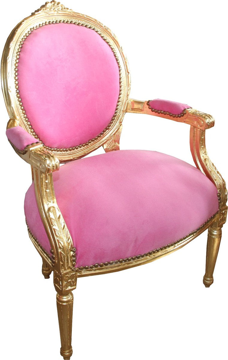 Barock Medaillon Salon Stuhl Rosa / Gold - Möbel Antik Stil