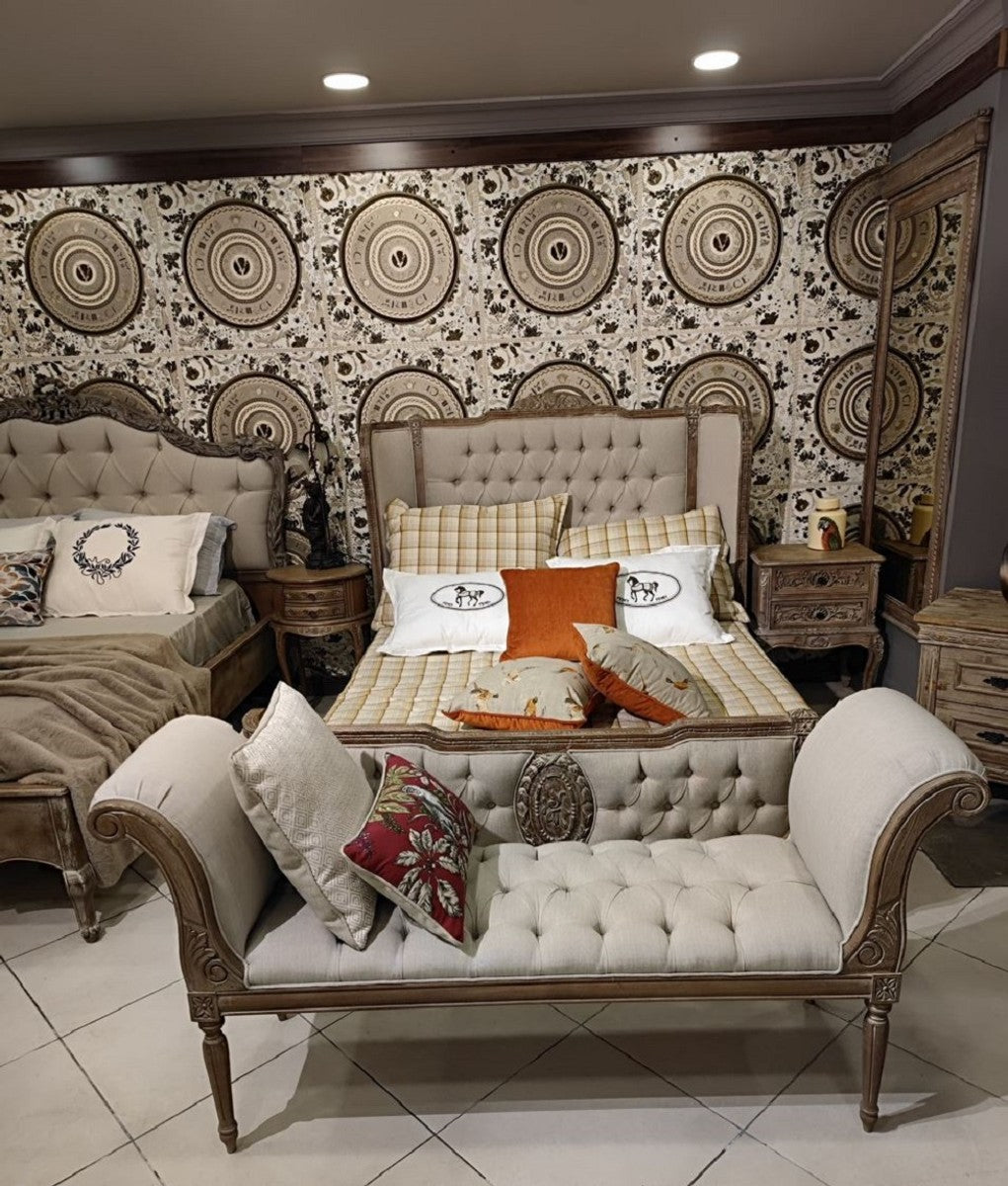 Pompöös by Luxus Barock Chesterfield Sitzbank Provence Grau / Braun 170 cm - Designed by Harald Glööckler