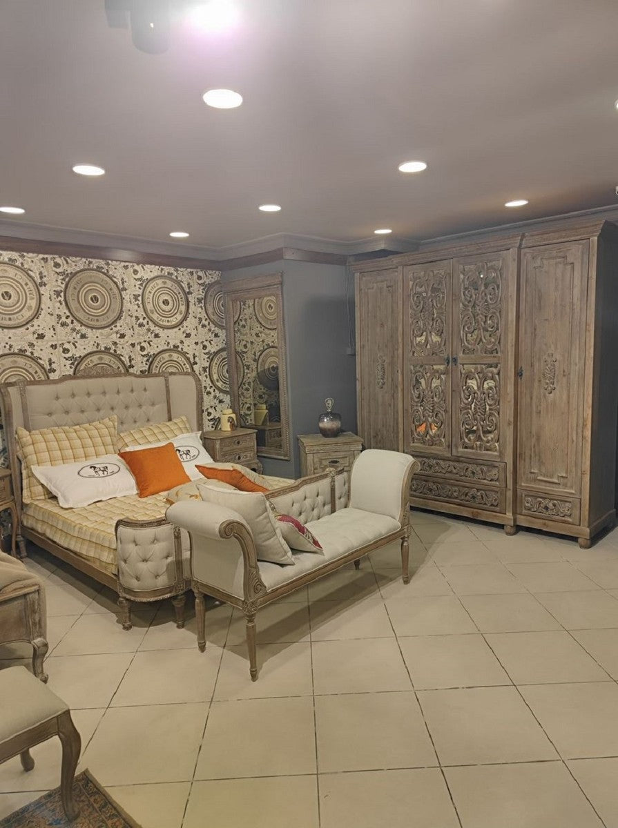 Pompöös by Luxus Barock Chesterfield Sitzbank Provence Grau / Braun 170 cm - Designed by Harald Glööckler