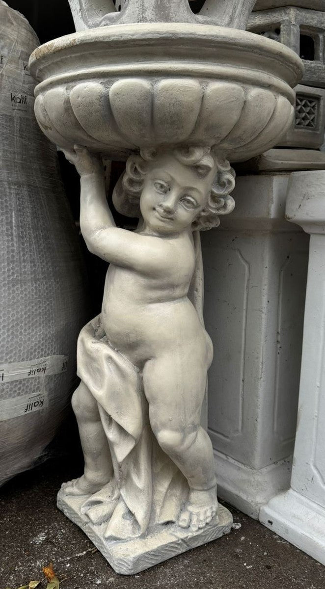 Jugendstil Garten Deko Skulptur mit Blumentopf Grau Ø 50 x H. 86 cm