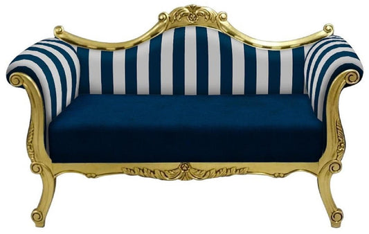 Barock Sofa mit Streifen Blau / Weiß / Gold - Handgefertigtes Wohnzimmer Sofa im Barockstil - Barock Wohnzimmer Möbel