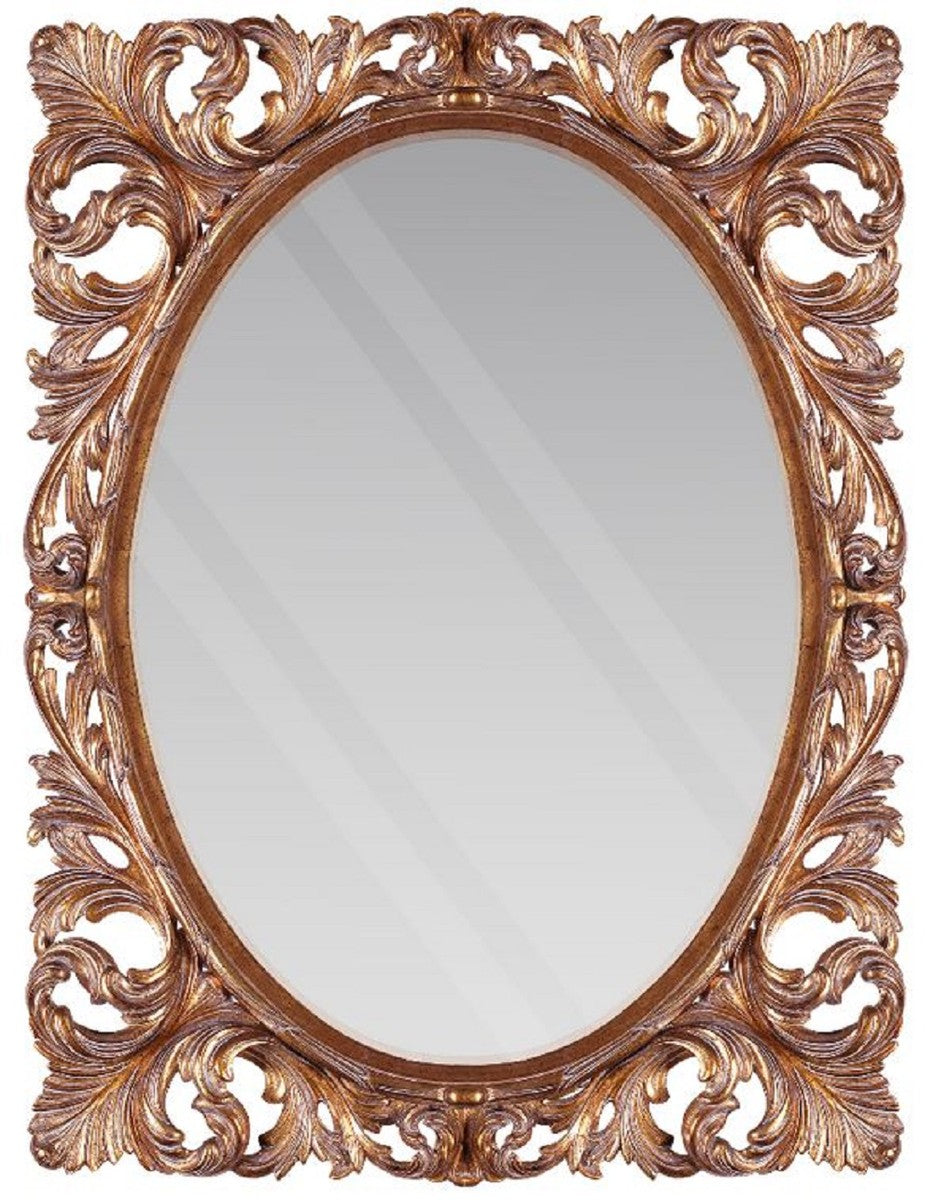 Barock Spiegel Kupferfarben 92 x 6 x H. 123 cm - Handgeschnitzter Wandspiegel im Barockstil - Garderoben Spiegel - Wohnzimmer Spiegel - Barock Möbel