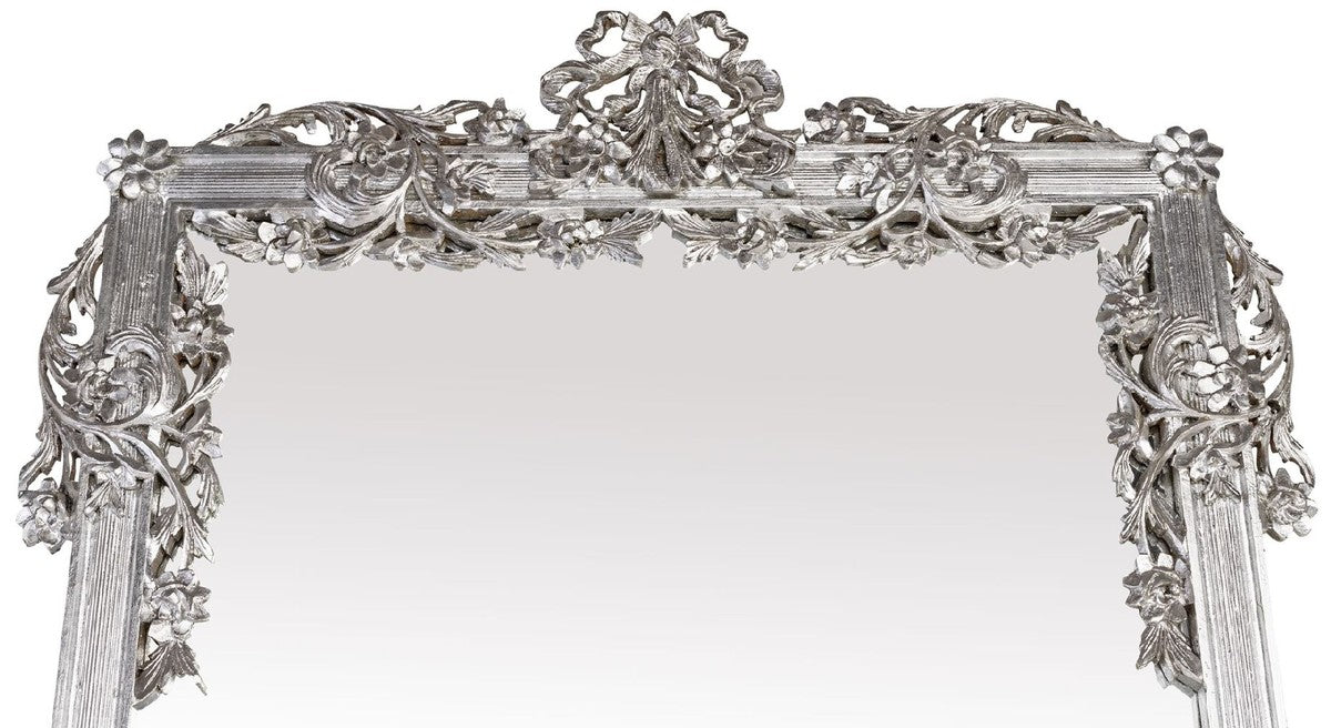Barock Spiegel Silber 112 x 6 x H. 224 cm - Prunkvoller Wandspiegel mit eleganten Verzierungen - Barock Garderoben Spiegel - Barockstil Wandspiegel - Barock Möbel - Edel & Prunkvoll