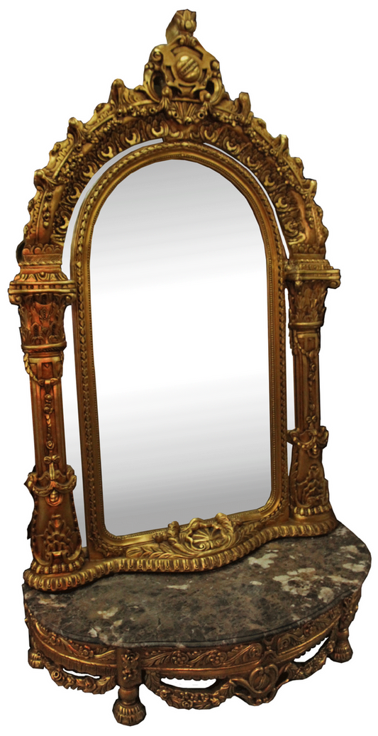 Barock Spiegelkonsole mit Marmorplatte Gold / Schwarz 145 x 55 x H. 250 cm - Garderobenmöbel im Barockstil - Edel & Prunkvoll
