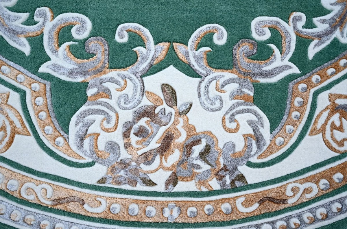 Runder Pompöös by Luxus Barock Teppich Krone von Harald Glööckler Grün / Weiß / Braun - Verschiedene Größen