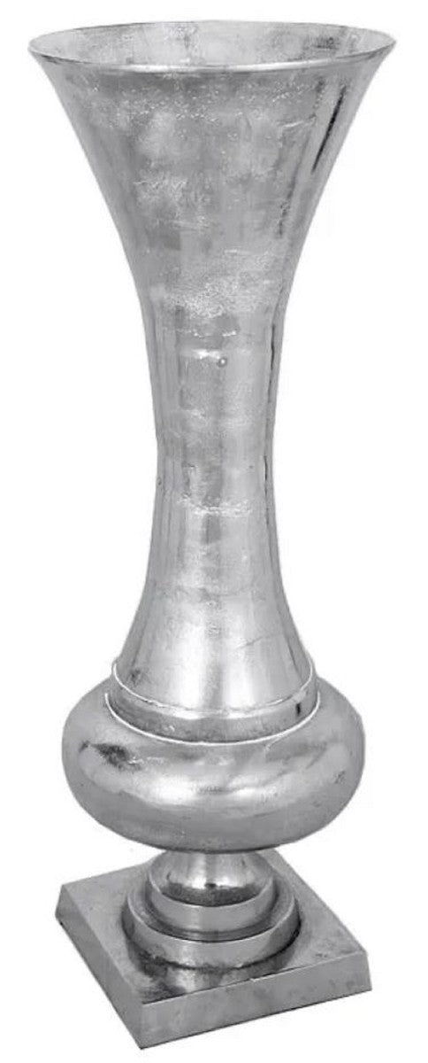 Barock Vase Silber Ø 39 x H. 102 cm - Runde Barockstil Metall Blumenvase - Barock Deko Accessoires - Barock Interior