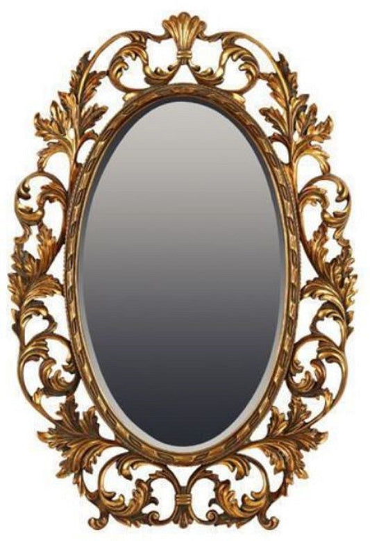 Barock Spiegel Gold 73 x H. 108 cm - Ovaler Wandspiegel im Barockstil - Prunkvoller Antik Stil Garderoben Spiegel - Barock Interior - Barock Möbel