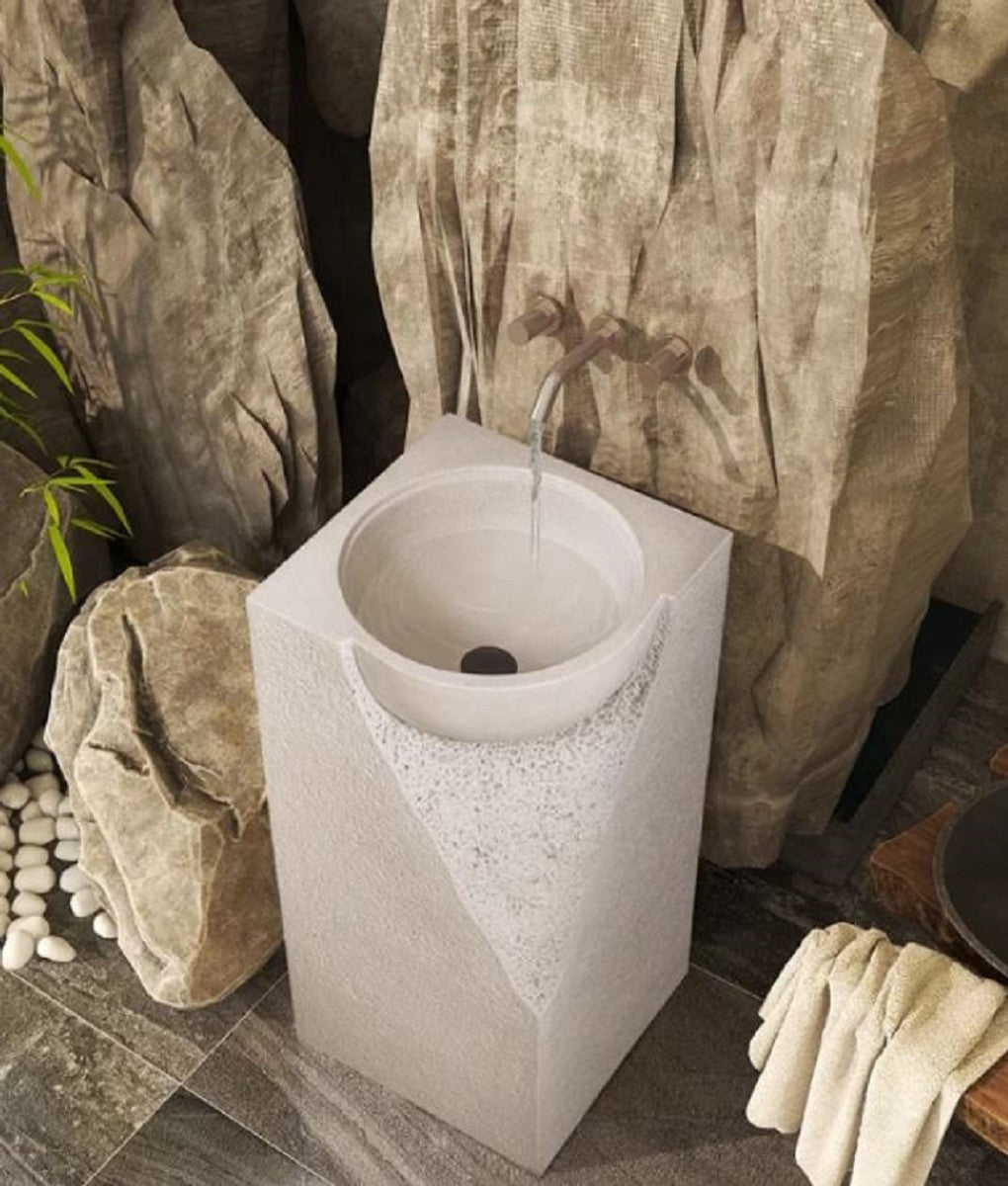 Luxus Waschtisch Grau 40 x 40 x H. 86 cm - Keramik Waschtisch mit integriertem Waschbecken - Luxus Badezimmer Möbel - Hotel Möbel - Luxus Qualität - Made in Italy