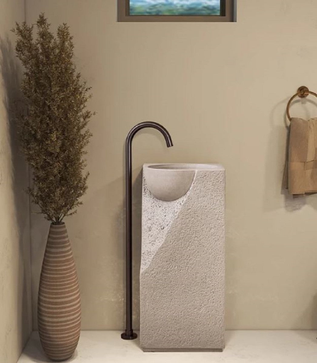 Luxus Waschtisch Grau 40 x 40 x H. 86 cm - Keramik Waschtisch mit integriertem Waschbecken - Luxus Badezimmer Möbel - Hotel Möbel - Luxus Qualität - Made in Italy