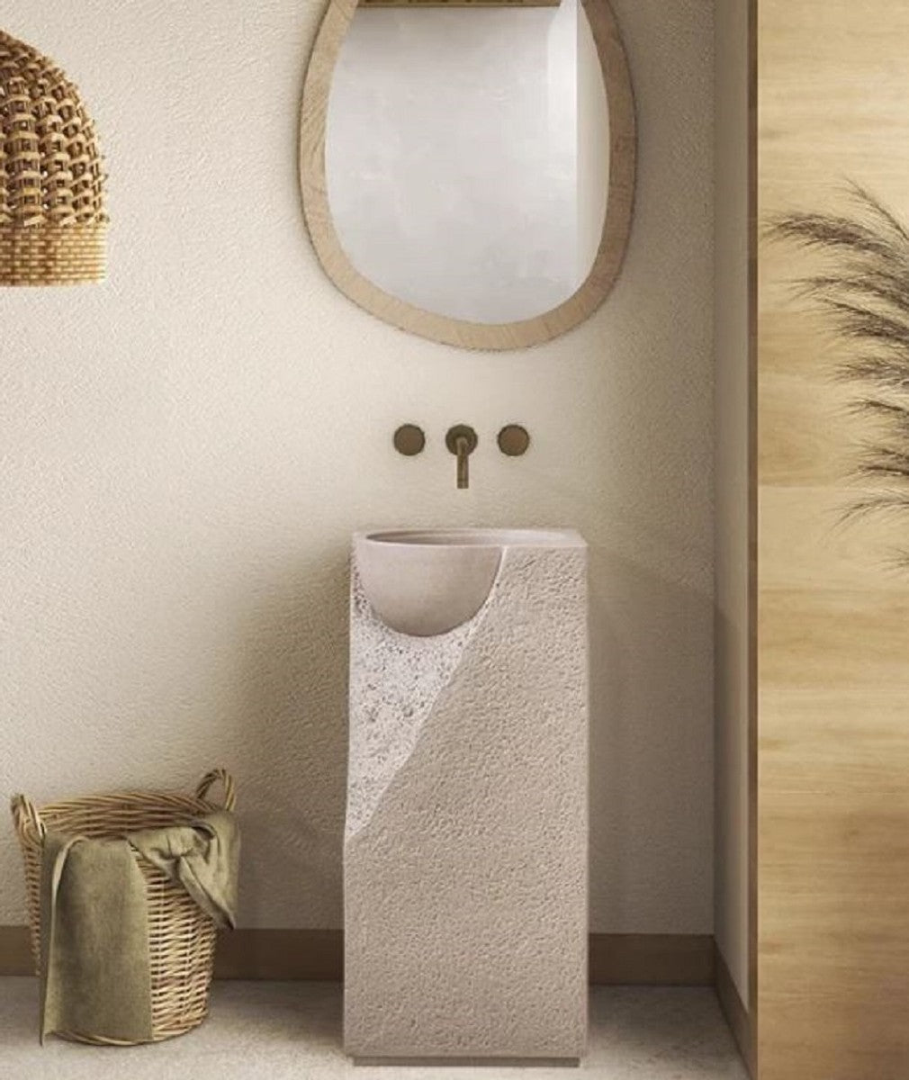 Luxus Waschtisch Grau 40 x 40 x H. 86 cm - Keramik Waschtisch mit integriertem Waschbecken - Luxus Badezimmer Möbel - Hotel Möbel - Luxus Qualität - Made in Italy