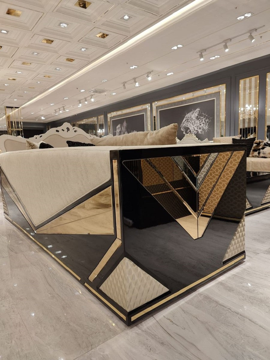 Luxus Wohnzimmer Set Gold / Schwarz - 2 Luxus Sofas & 2 Luxus Sessel & 1 Luxus Couchtisch - Wohnzimmer Möbel - Luxus Möbel - Luxus Einrichtung - Wohnzimmer Einrichtung