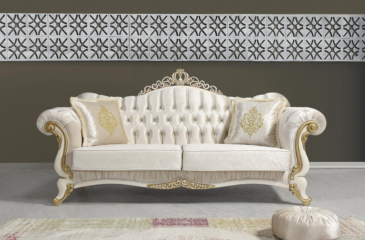 Barock Wohnzimmer Set Champagnerfarben / Creme / Gold - 2 Sofas & 2 Sessel & 1 Couchtisch - Wohnzimmer Möbel - Edel & Prunkvoll