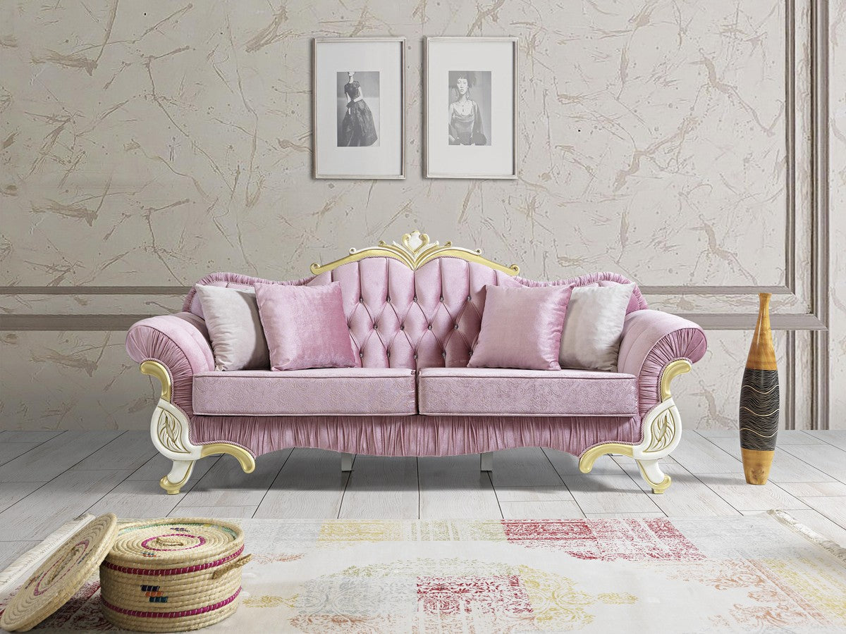 Barock Wohnzimmer Set Rosa / Weiß / Gold - 2 Sofas & 2 Sessel & 1 Couchtisch - Wohnzimmer Möbel im Barockstil - Edle Barock Möbel