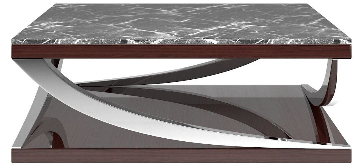 Luxus Wohnzimmer Set Silber / Schwarz / Dunkelbraun - 2 Sofas & 2 Sessel & 1 Couchtisch & 2 Beistelltische - Luxus Wohnzimmer Möbel