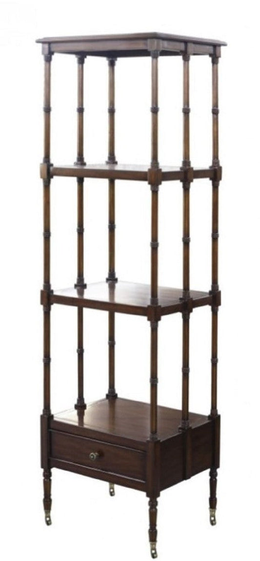 Luxus Wohnzimmerschrank / Regalschrank mit Schublade Dunkelbraun 44 x 36 x H. 163 cm - Luxus Wohnzimmermöbel