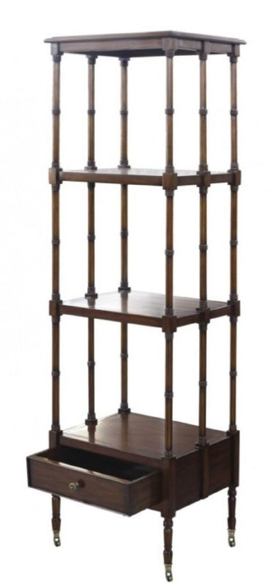 Luxus Wohnzimmerschrank / Regalschrank mit Schublade Dunkelbraun 44 x 36 x H. 163 cm - Luxus Wohnzimmermöbel