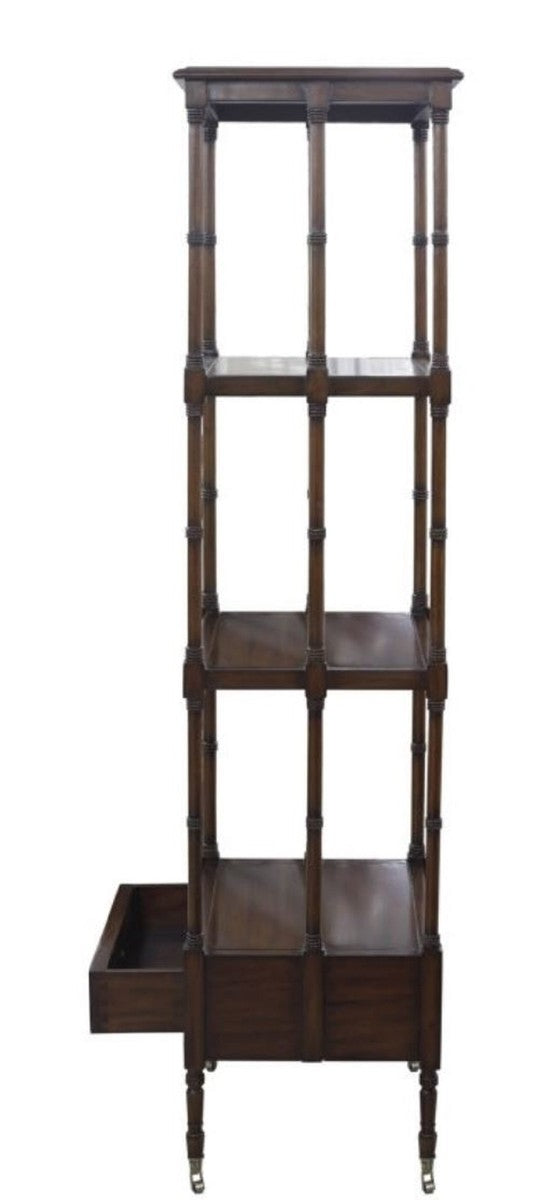 Luxus Wohnzimmerschrank / Regalschrank mit Schublade Dunkelbraun 44 x 36 x H. 163 cm - Luxus Wohnzimmermöbel